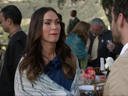 Reagan's Blueberry Silk Pocket Belted Rosette One Shoulder Maxi Dress on New Girl