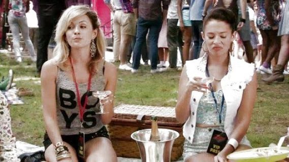 Samantha Jones's "Boys" Block Letter Tank Top in Grey/Black on The Carrie Diaries