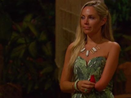 Sarah Herron's Leaf Print Strapless Romper on Bachelor in Paradise