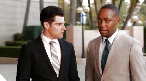 Schmidt 's Men's Silk Grey And Blue Striped Tie on New Girl