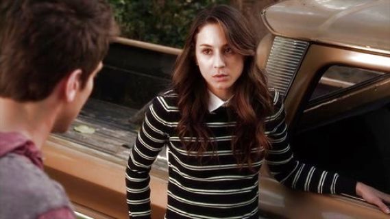 Spencer Hastings's Collared Button Back Stripe Sweater on Pretty Little Liars