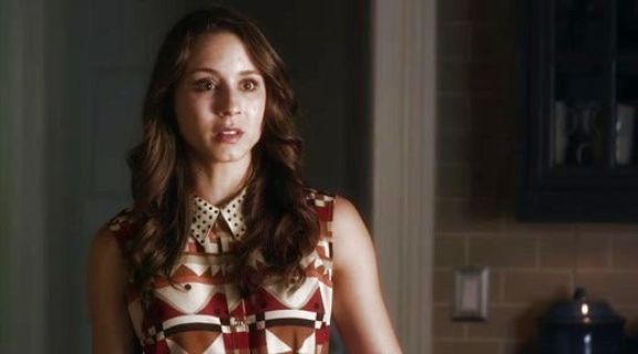 Spencer Hastings's Quickstop Shirtdress with Cutout Back on Pretty Little Liars