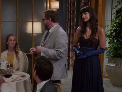 Tahani Al-Jamil's Navy Strapless Gown on The Good Place