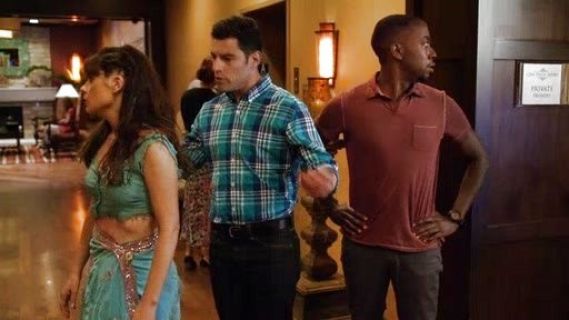 Winston Bishop's Goldschmied Jeans - Matchbox Slim Straight Fit in Waxed Light Brown on New Girl