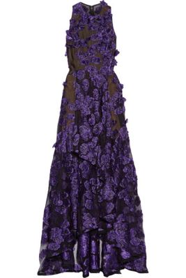 Floral-appliquéd fil coupé gown