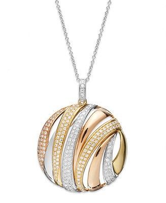 14k Tri-Tone Gold Diamond Circle Pendant Necklace (3/4 ct. t.w.)