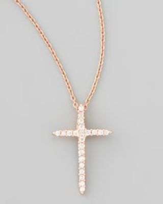 18k Rose Gold Diamond Cross Necklace