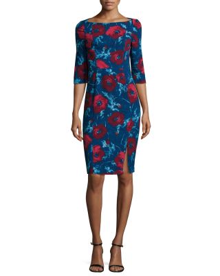 3/4-Sleeve Floral-Print Dress