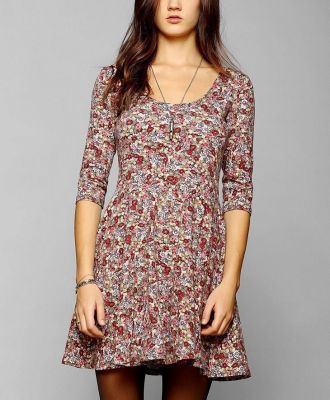 3/4-Sleeve Knit Skater Dress