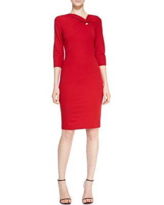 3/4-Sleeve Off-Center Twist Keyhole Dress