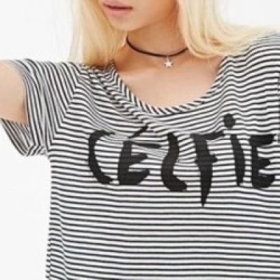 Striped Célfie Graphic Tee