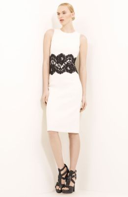 White Lace Detail Bouclé Dress