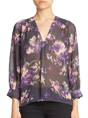 Aceline Floral Ikat Silk Blouse