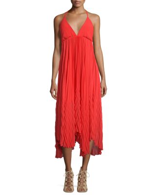 Adalyn Chiffon Halter Midi Dress, Red