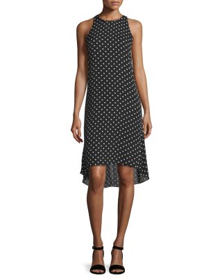 Adlerdale Haze Dot High-Low Dress, Black/Ivory