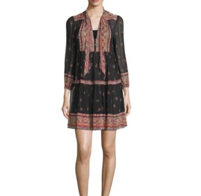 Alpina Paisley-Print Silk Georgette Dress, Caviar