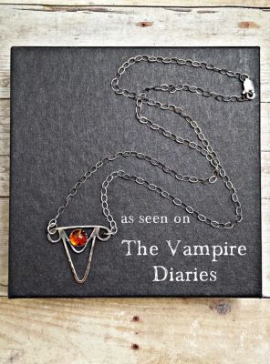 Amber Sterling Silver Triangle Necklace
