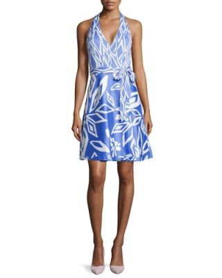 Amelia Halter Wrap Dress in Ikat Print