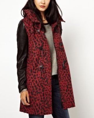 Animal Print Coat With Leather Sleeves