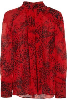 Animal-print silk-georgette blouse