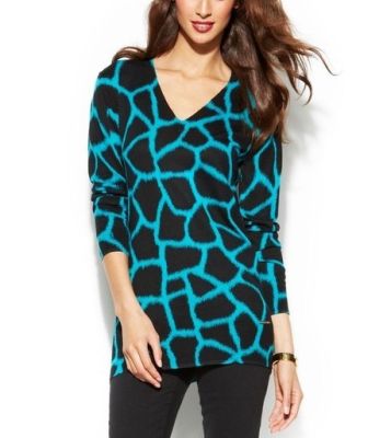 Animal-Print V-Neck Sweater