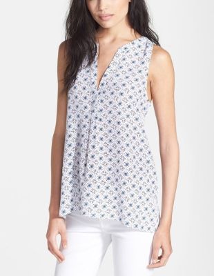 'Aruna' Split Neck Sleeveless Silk Blouse