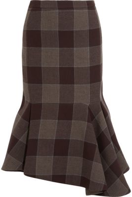 Asymmetric checked wool skirt