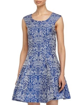Baroque-Print Fit-and-Flare Dress