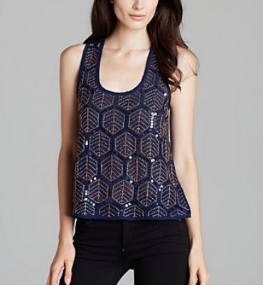 Beaded Leaf Print Blouse