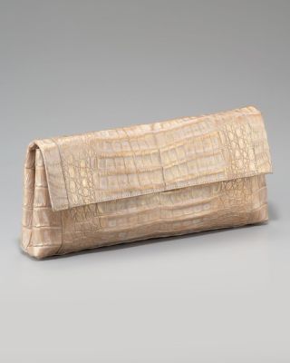 Beige Crocodile Foldover Clutch