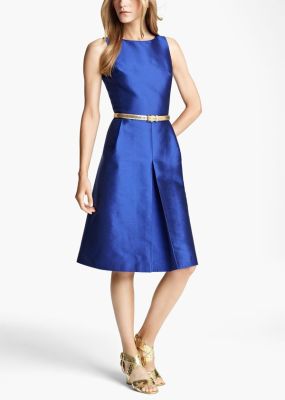 Belted A-line Shantung Dress
