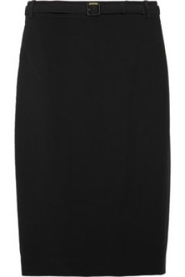 Belted crepe pencil skirt