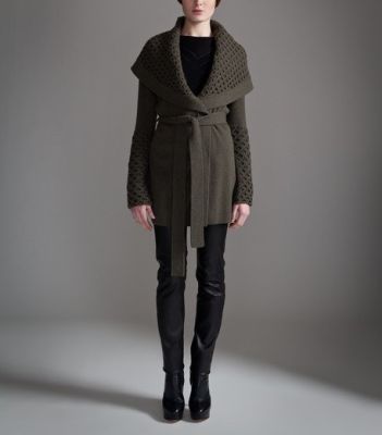 Belted Honeycomb Cardigan in Khaki