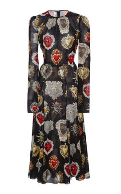 Black Heart Print Midi Dress
