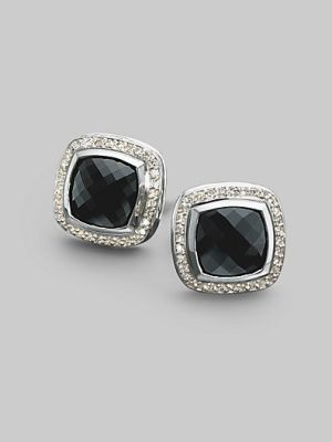 Black Onyx, Diamond & Sterling Silver Button Earrings