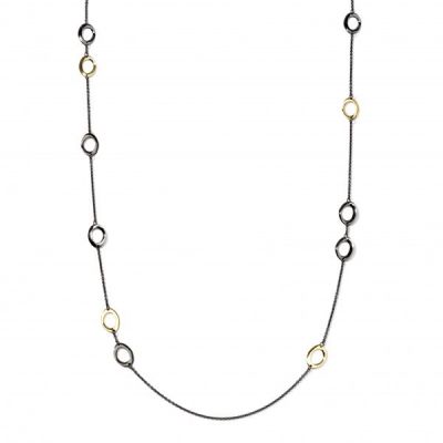 Black Sterling Silver and 18K Gold Notte Wavy Oval Station Necklace