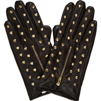 Black Studded Leather Gloves