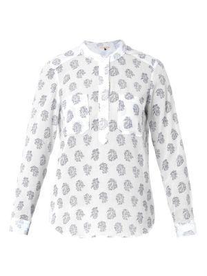 Block-print cotton and silk top
