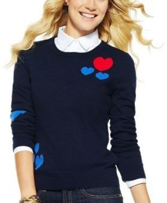 Blue Scattered Hearts Intarsia Sweater