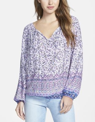 Border Print Peasant Top