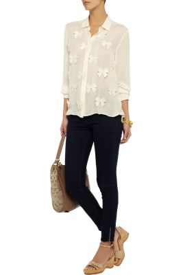 Bow Applique Silk Shirt