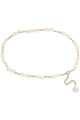 Bow-embellished leather and woven chain belt