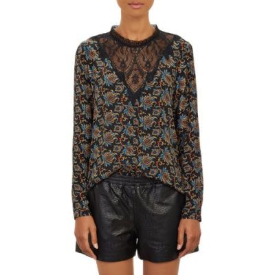 Brocade-Print Lace Top