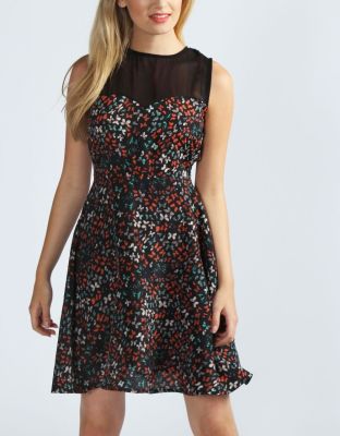 Butterfly Print Sweetheart Neck Skater Dress