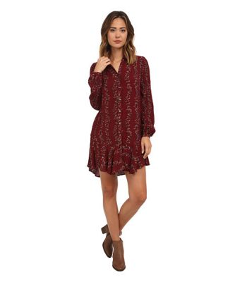 Button Down Shirt Dress in Cranberry Combo