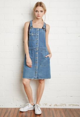 Buttoned Denim Overall Dress