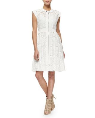 Cap-Sleeve A-Line Lace Dress