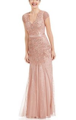 Cap-Sleeve Embellished Gown