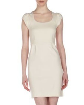 Cap-Sleeve Ponte Dress, Cream