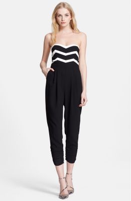 'Carmela' Chevron Bodice Strapless Crop Jumpsuit